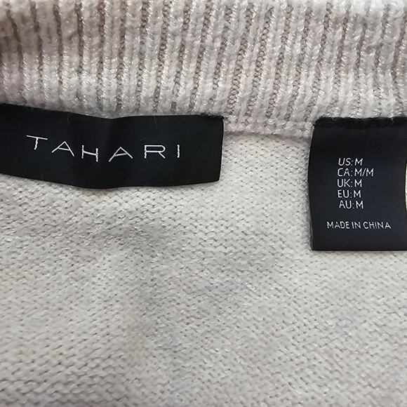 Tahari Womans size M Cable Knit Cream Sweater Long Sleeve Cropped Crewneck - Picture 6 of 8